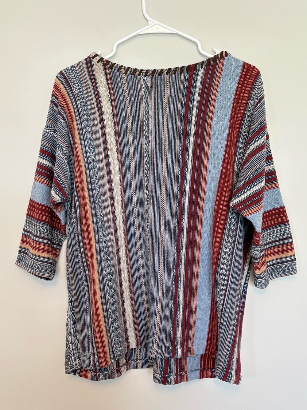 Chaps Striped Knit Top Whipstitch Neckline Boho Plus Size 1X Southwestern - Picture 5 of 8